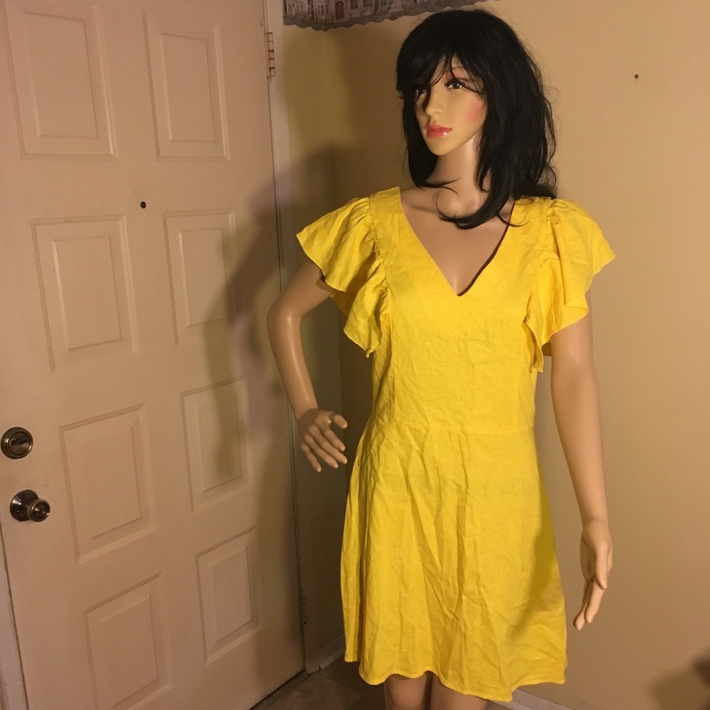 HP❤️❤️Woman Yellow Ruffled Sleeve Dress A New Day - Picture 3 of 4